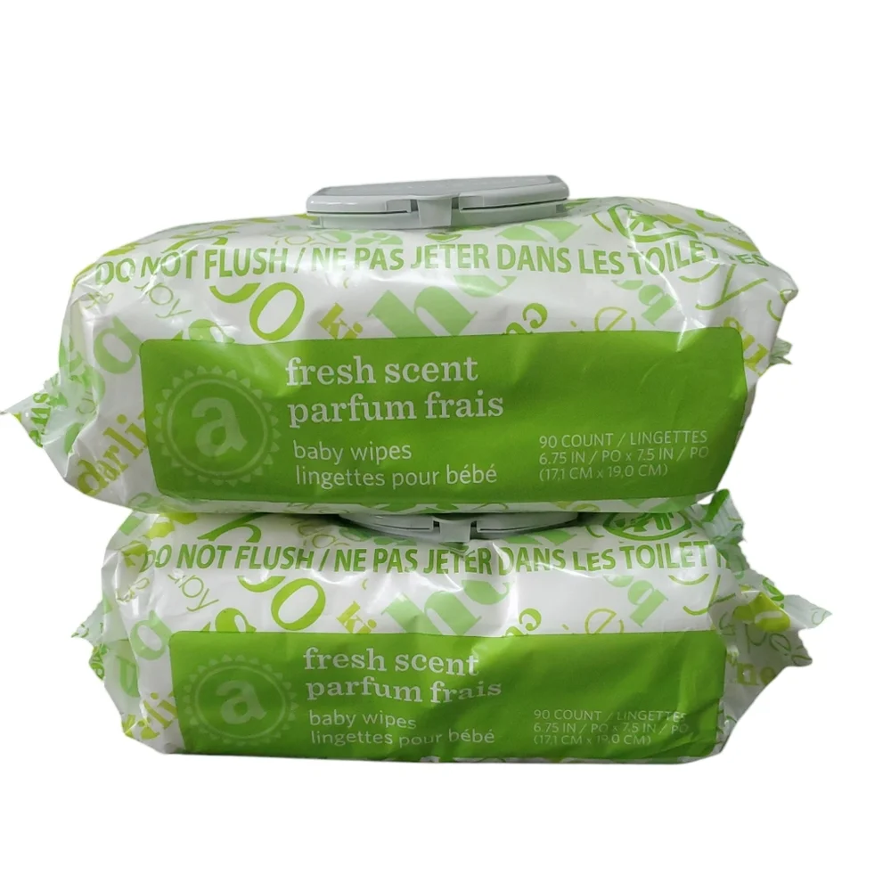 Lot of 2 Amazon Elements Baby Wipes Fresh Scent Total 180 Wipes Exp 07/2026 New